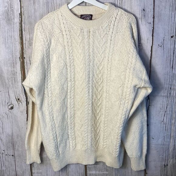 VINTAGE Victoria Dry Goods Sweater Cream Cable Knit Made in USA Size XL 276 - Picture 1 of 8